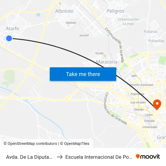 Avda. De La Diputación 2 to Escuela Internacional De Posgrado map