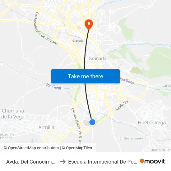 Avda. Del Conocimiento 2 to Escuela Internacional De Posgrado map