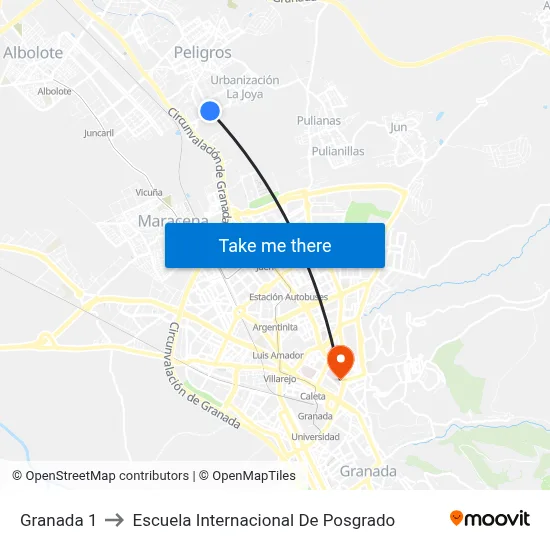 Granada 1 to Escuela Internacional De Posgrado map