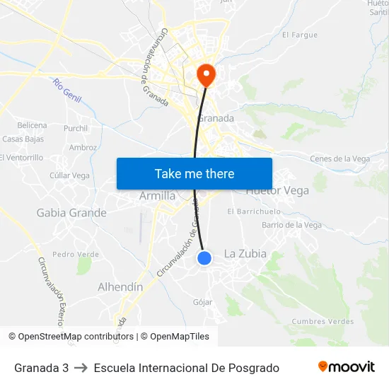 Granada 3 to Escuela Internacional De Posgrado map
