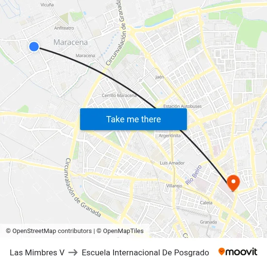 Las Mimbres V to Escuela Internacional De Posgrado map