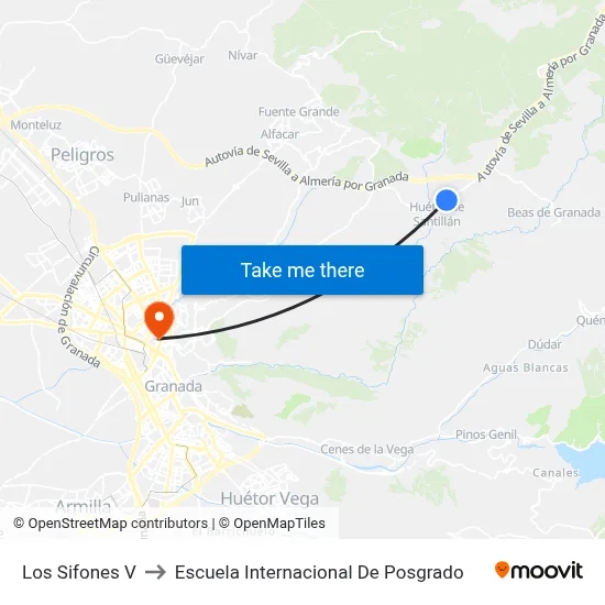 Los Sifones V to Escuela Internacional De Posgrado map