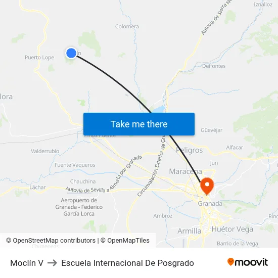 Moclín V to Escuela Internacional De Posgrado map