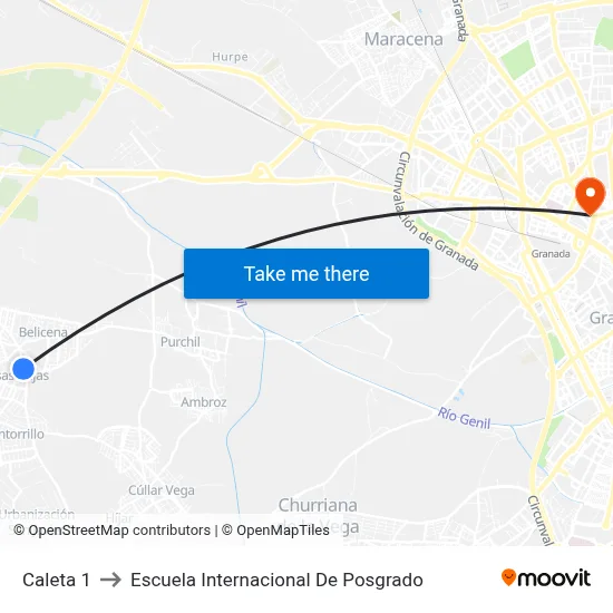 Caleta 1 to Escuela Internacional De Posgrado map