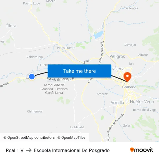 Real 1 V to Escuela Internacional De Posgrado map