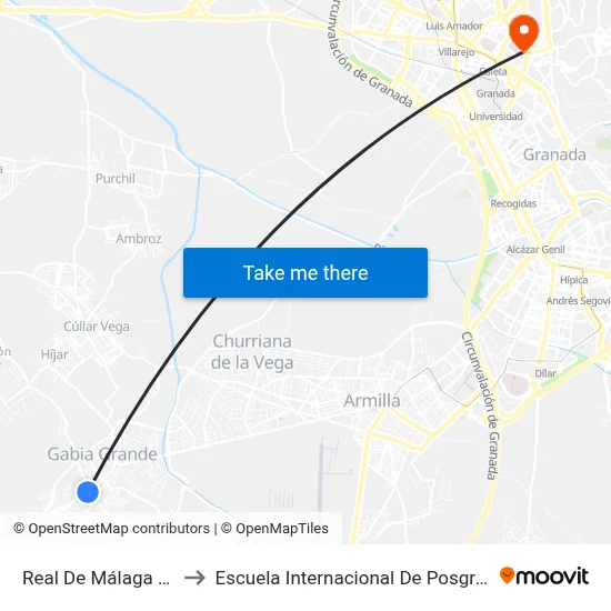 Real De Málaga 2 V to Escuela Internacional De Posgrado map