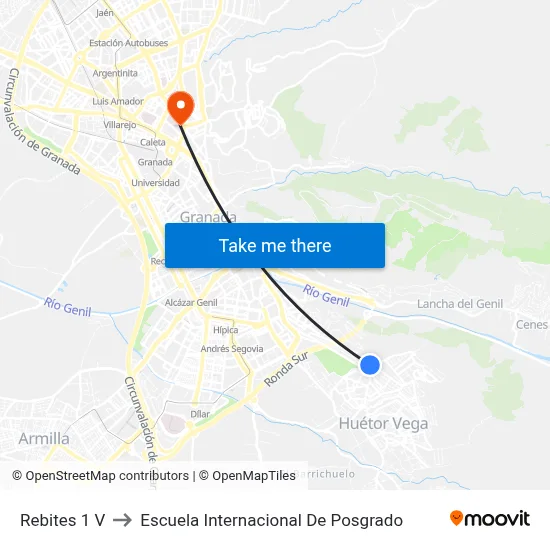 Rebites 1 V to Escuela Internacional De Posgrado map