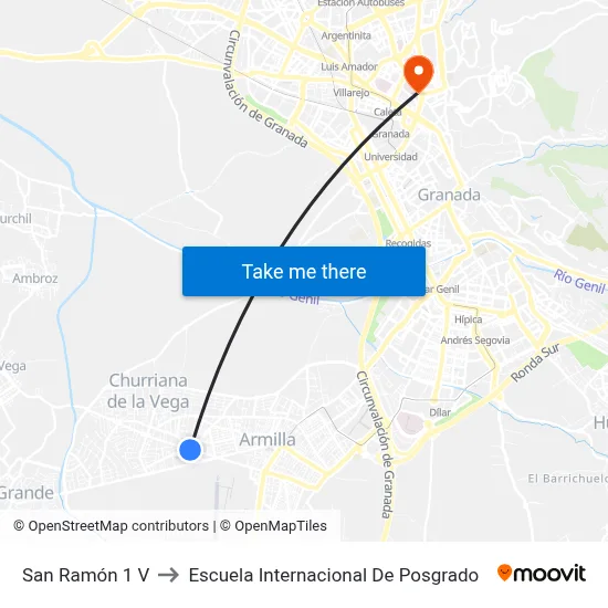 San Ramón 1 V to Escuela Internacional De Posgrado map