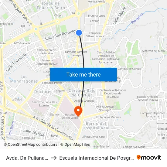 Avda. De Pulianas 3 to Escuela Internacional De Posgrado map
