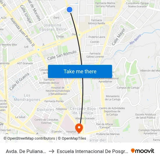 Avda. De Pulianas 4 to Escuela Internacional De Posgrado map