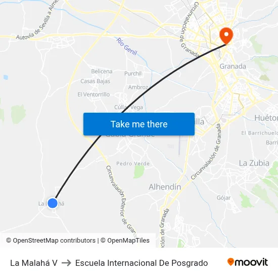 La Malahá V to Escuela Internacional De Posgrado map