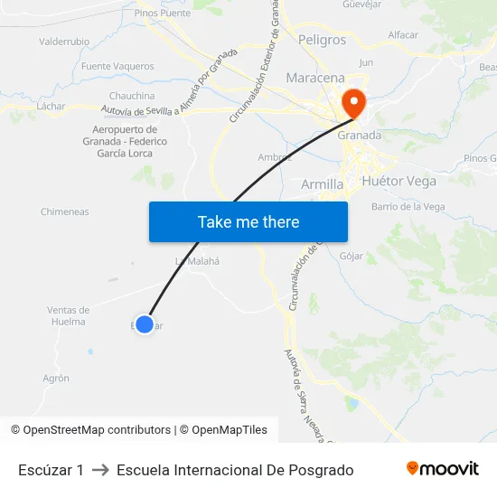 Escúzar 1 to Escuela Internacional De Posgrado map