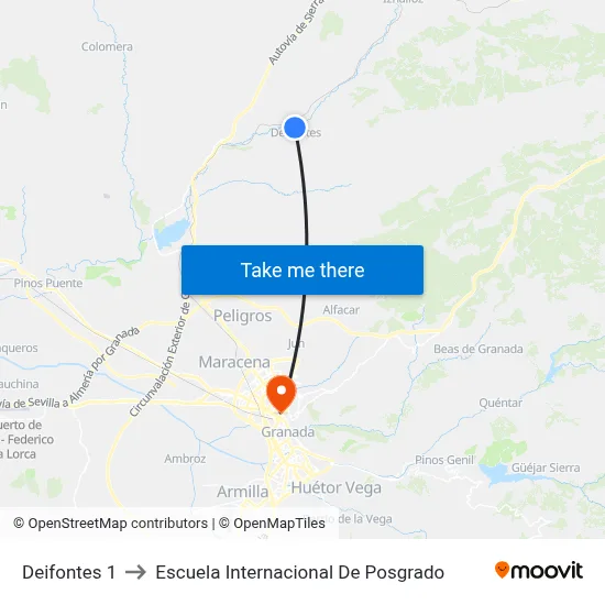 Deifontes 1 to Escuela Internacional De Posgrado map