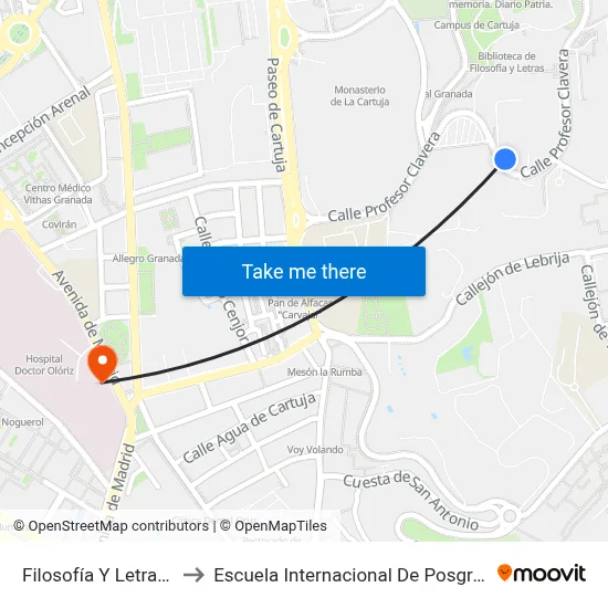 Filosofía Y Letras V to Escuela Internacional De Posgrado map