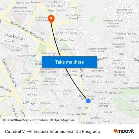 Catedral V to Escuela Internacional De Posgrado map