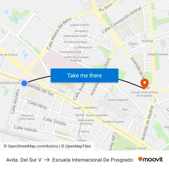 Avda. Del Sur V to Escuela Internacional De Posgrado map