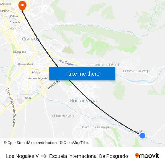 Los Nogales V to Escuela Internacional De Posgrado map