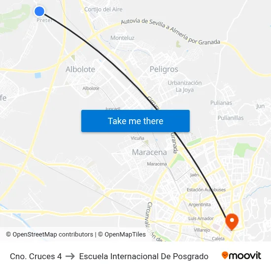 Cno. Cruces 4 to Escuela Internacional De Posgrado map