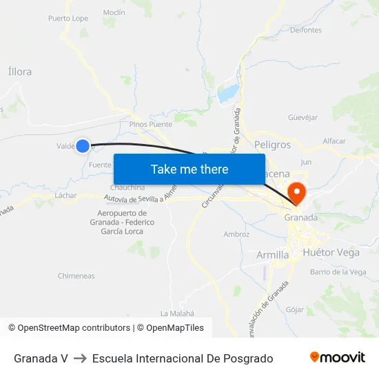 Granada V to Escuela Internacional De Posgrado map