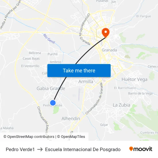 Pedro Verde1 to Escuela Internacional De Posgrado map