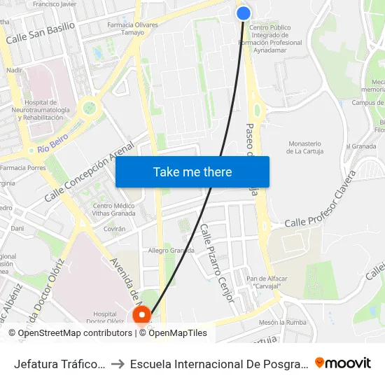 Jefatura Tráfico V to Escuela Internacional De Posgrado map
