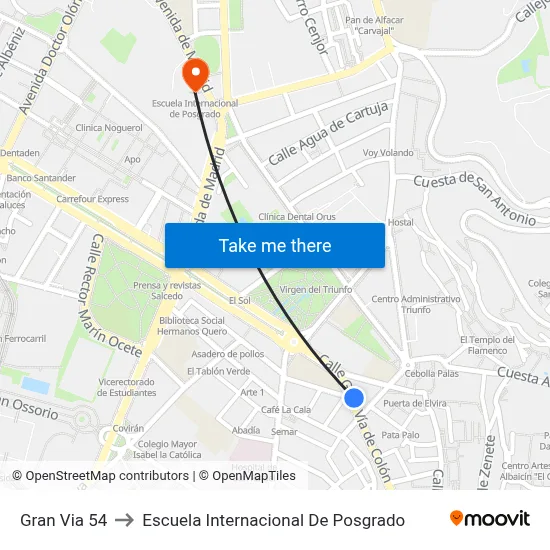 Gran Via 54 to Escuela Internacional De Posgrado map