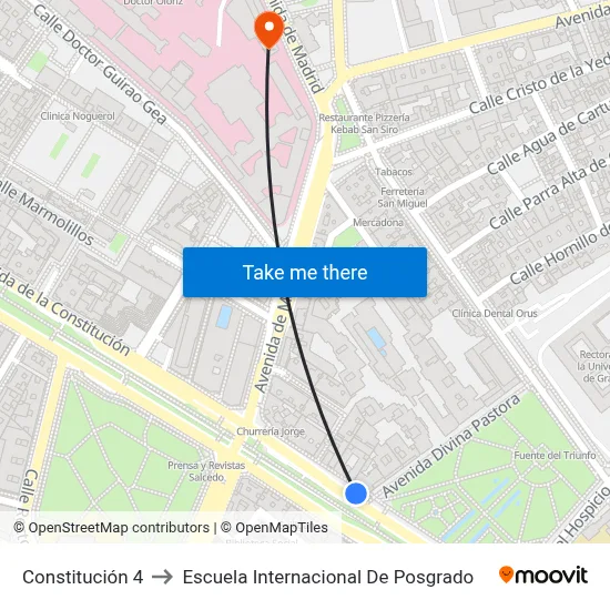 Constitución 4 to Escuela Internacional De Posgrado map