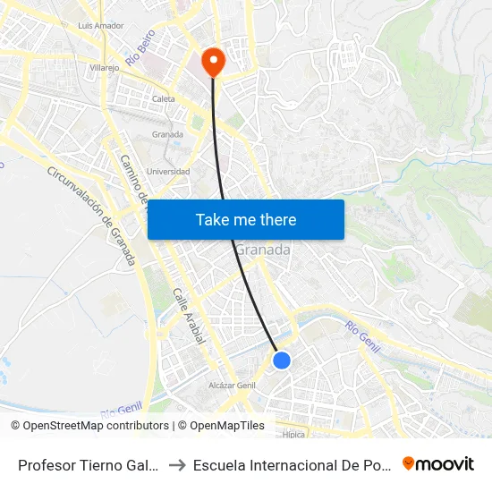Profesor Tierno Galván 2 to Escuela Internacional De Posgrado map
