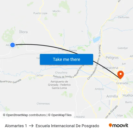 Alomartes 1 to Escuela Internacional De Posgrado map