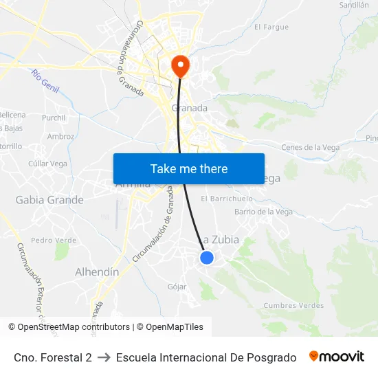 Cno. Forestal 2 to Escuela Internacional De Posgrado map