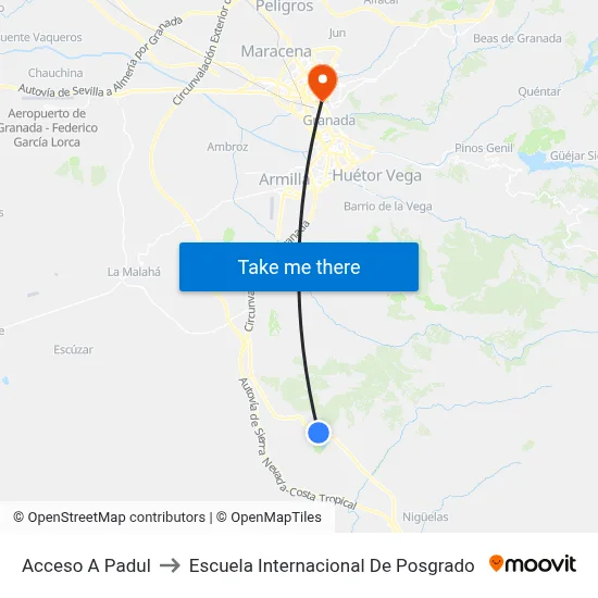 Acceso A Padul to Escuela Internacional De Posgrado map