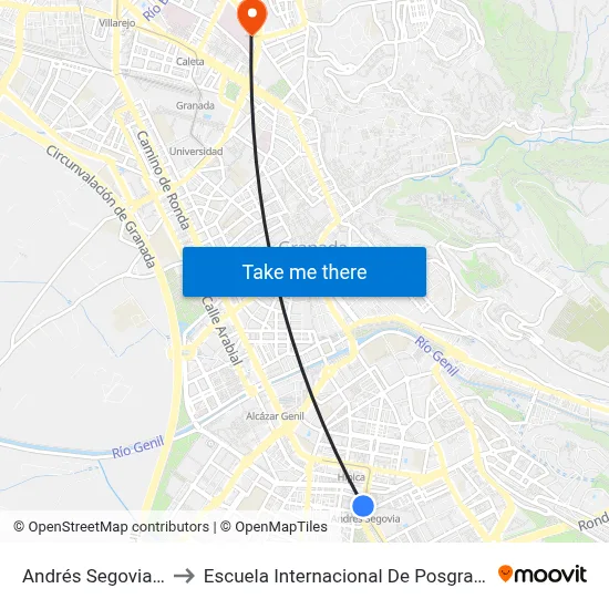 Andrés Segovia 1 to Escuela Internacional De Posgrado map