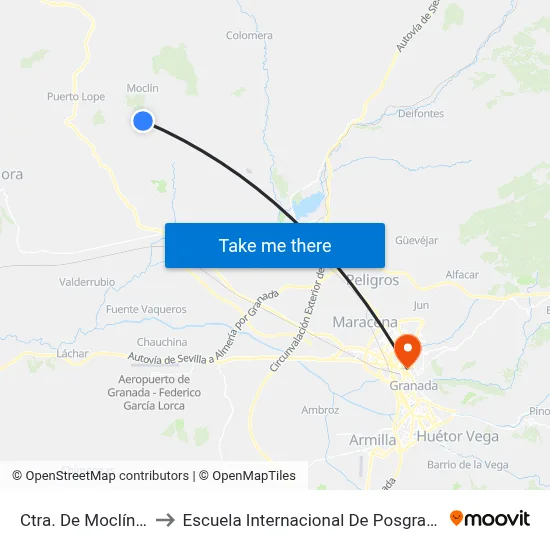 Ctra. De Moclín 1 to Escuela Internacional De Posgrado map