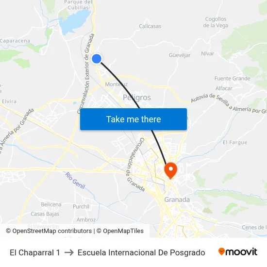 El Chaparral 1 to Escuela Internacional De Posgrado map