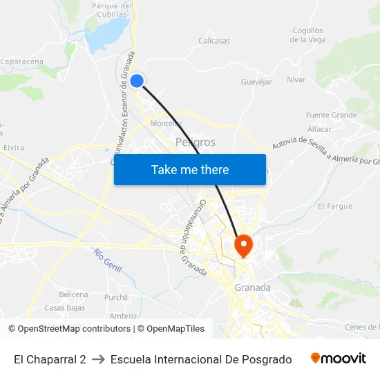 El Chaparral 2 to Escuela Internacional De Posgrado map