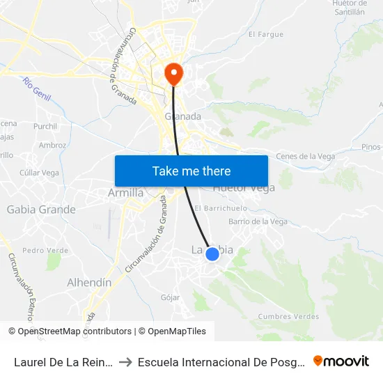 Laurel De La Reina 1 to Escuela Internacional De Posgrado map