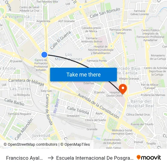 Francisco Ayala 2 to Escuela Internacional De Posgrado map