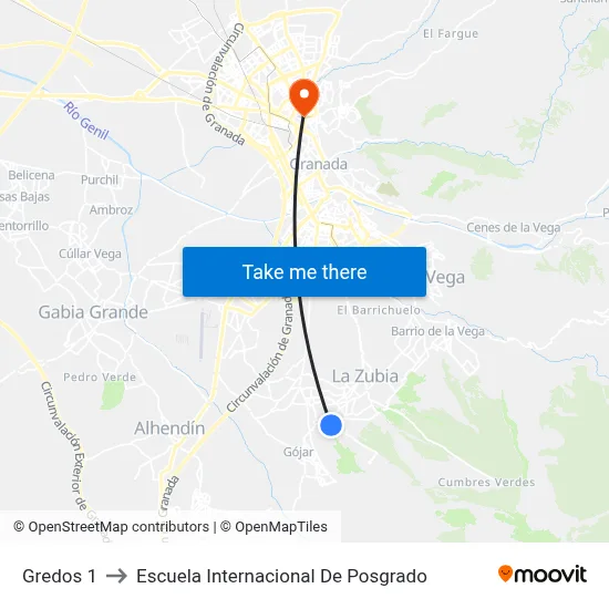Gredos 1 to Escuela Internacional De Posgrado map