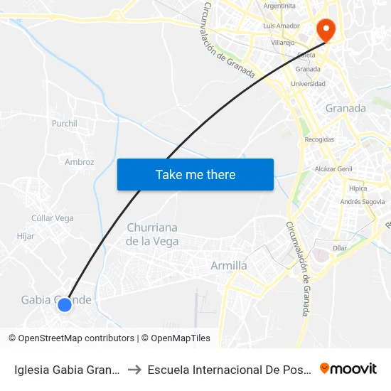 Iglesia Gabia Grande V to Escuela Internacional De Posgrado map