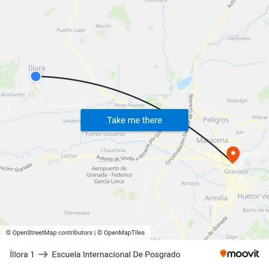 Íllora 1 to Escuela Internacional De Posgrado map