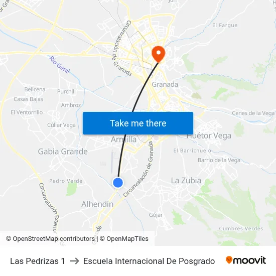 Las Pedrizas 1 to Escuela Internacional De Posgrado map