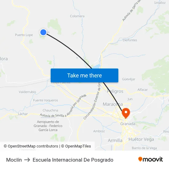 Moclín to Escuela Internacional De Posgrado map