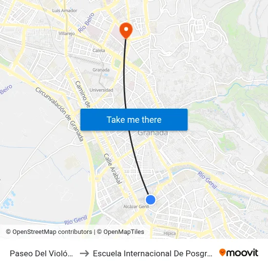Paseo Del Violón 2 to Escuela Internacional De Posgrado map