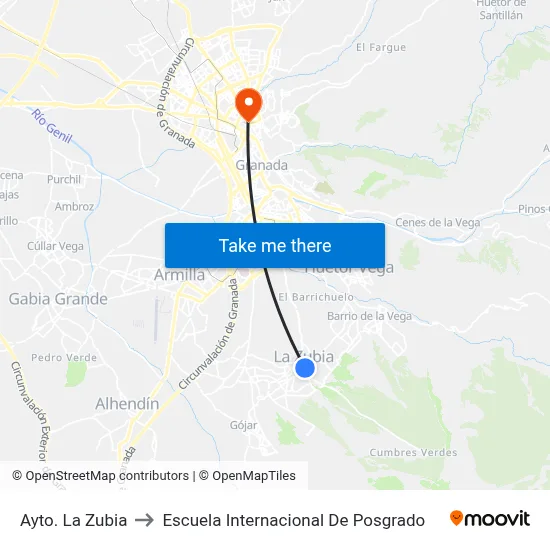 Ayto. La Zubia to Escuela Internacional De Posgrado map