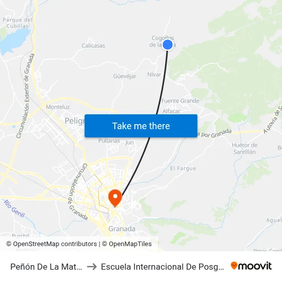 Peñón De La Mata 1 to Escuela Internacional De Posgrado map