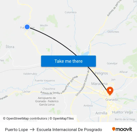 Puerto Lope to Escuela Internacional De Posgrado map