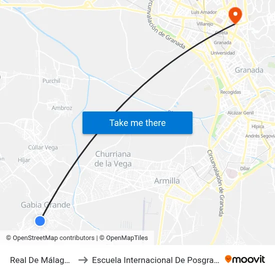Real De Málaga 2 to Escuela Internacional De Posgrado map