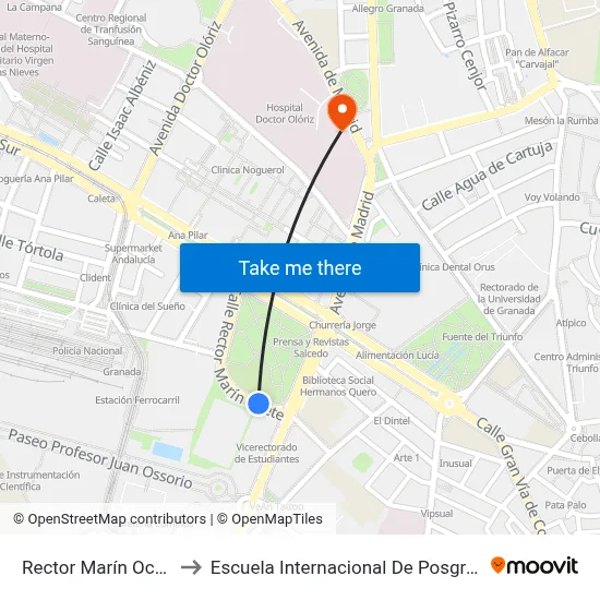 Rector Marín Ocete to Escuela Internacional De Posgrado map