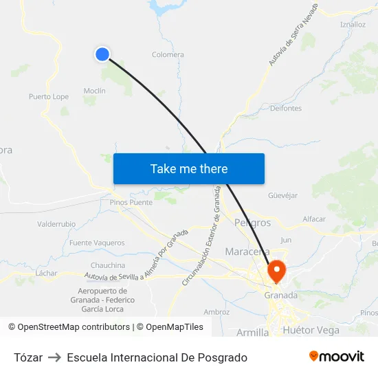 Tózar to Escuela Internacional De Posgrado map