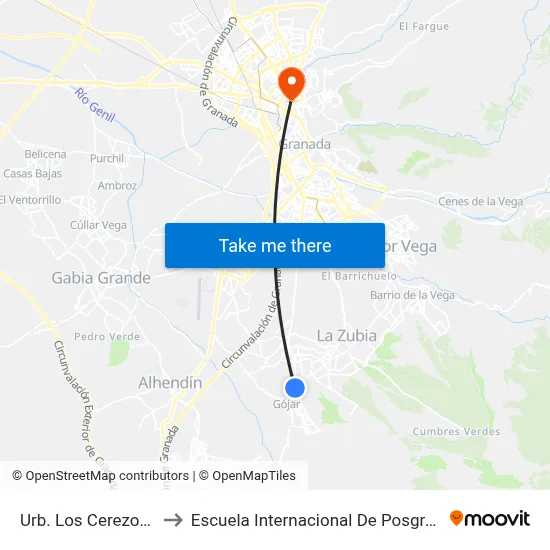 Urb. Los Cerezos 2 to Escuela Internacional De Posgrado map